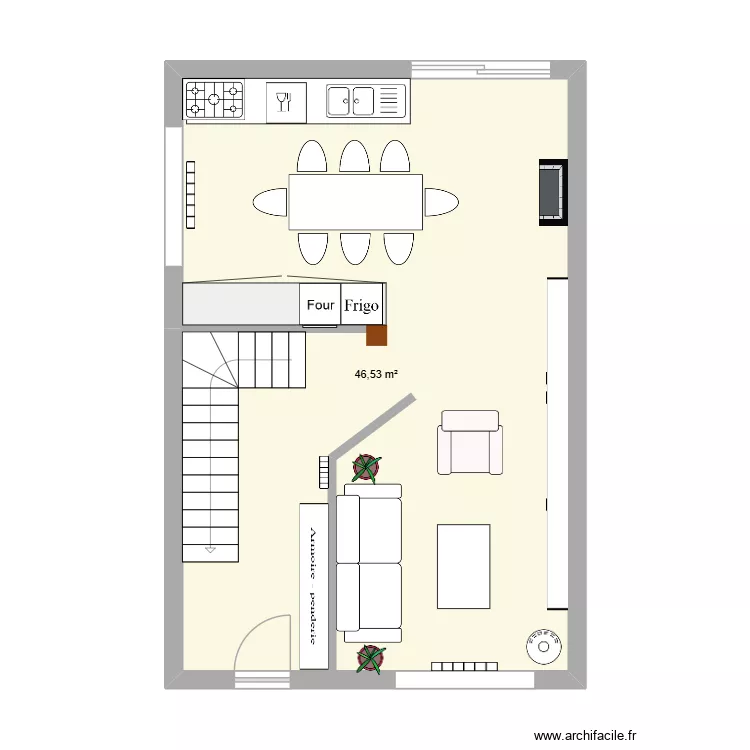 RDC. Plan de 1  et 47 m²