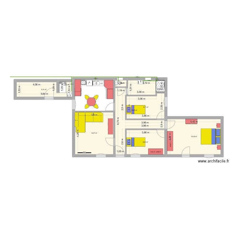 FARHAN - EL KAMEESI avec tout egout. Plan de 7 pièces et 80 m2