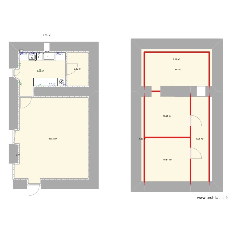 Goajoulin. Plan de 11 pièces et 90 m2