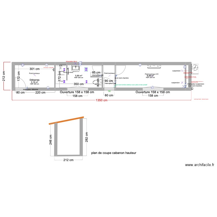 cabanon Maurand. Plan de 5 pièces et 22 m2