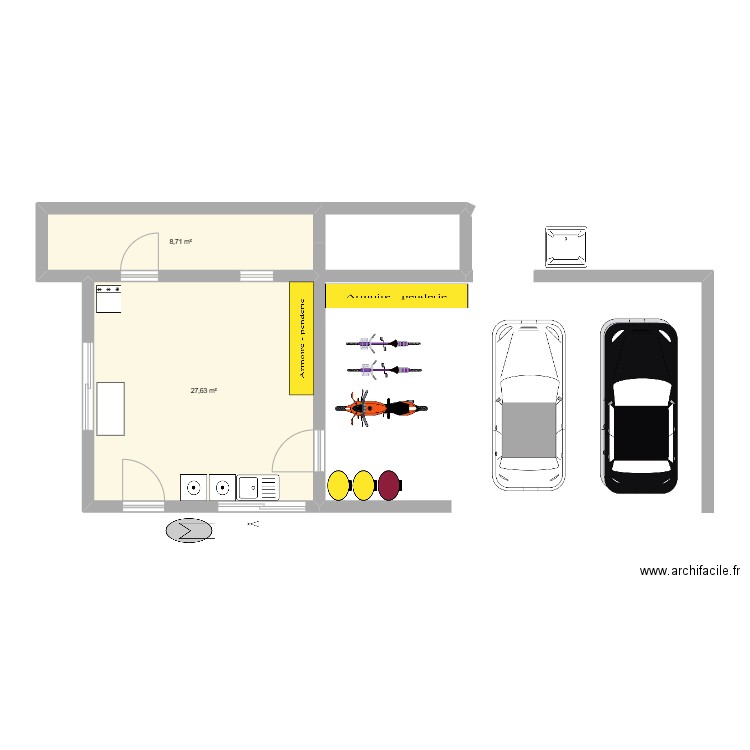 cellier 2026. Plan de 2 pièces et 36 m2