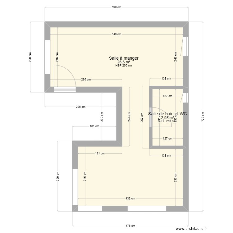 Contentin. Plan de 2 pièces et 30 m2