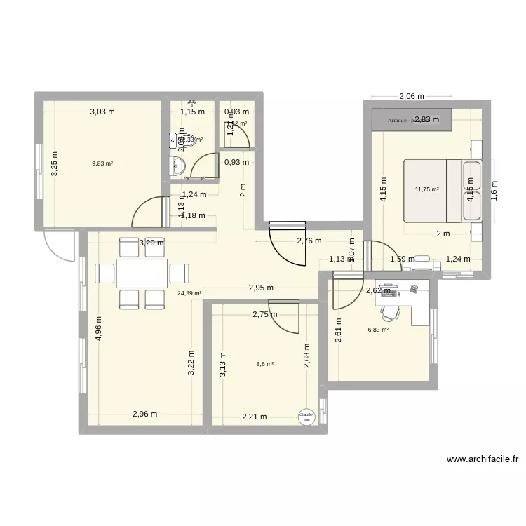 Fes5. Plan de 7  et 65 m²