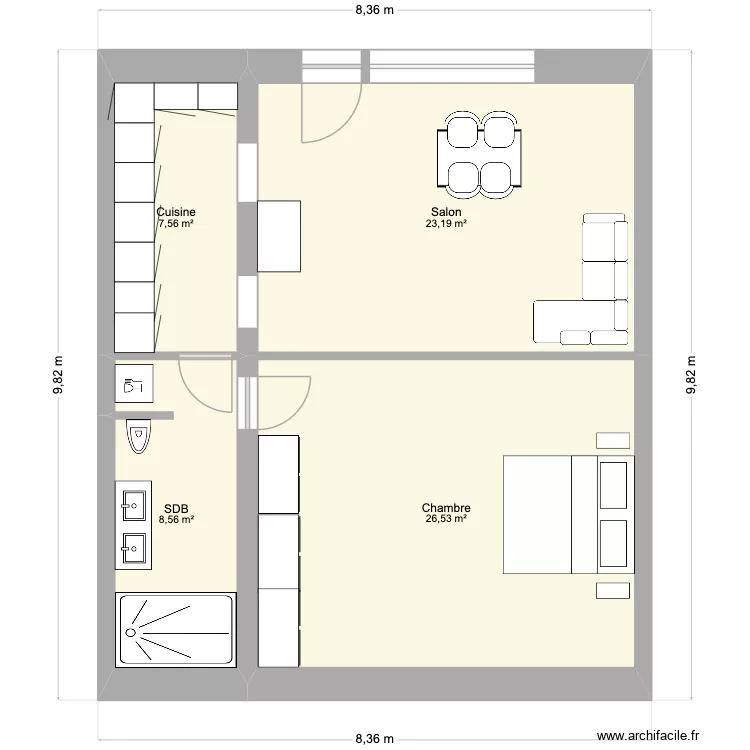 Appartement cave. Plan de 4  et 66 m²