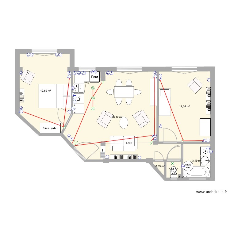 Gambetta. Plan de 7 pièces et 56 m2