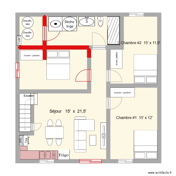 Sous-sol Pelletier MAJ 01. Plan de 6 pièces et 83 m2