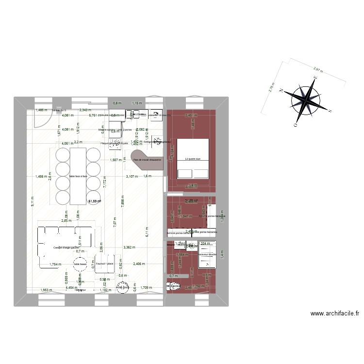 Fesc. Plan de 2 pièces et 83 m2