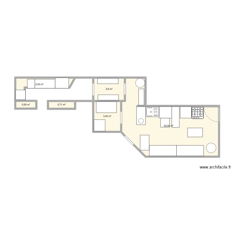 mow. Plan de 6 pièces et 32 m2