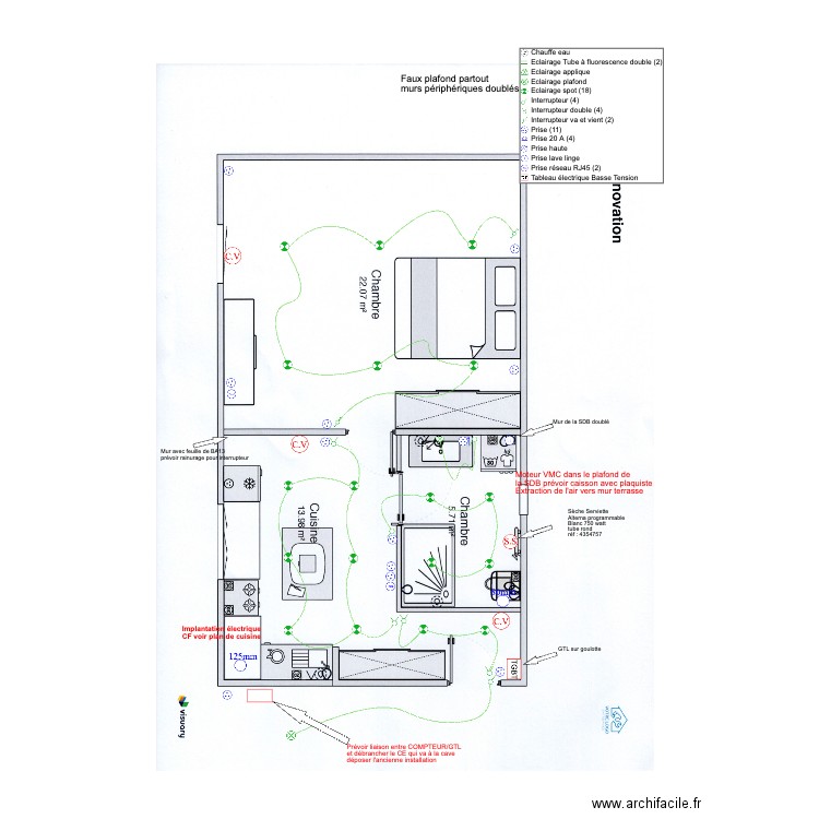 Cochet. Plan de 2 pièces et 63 m2