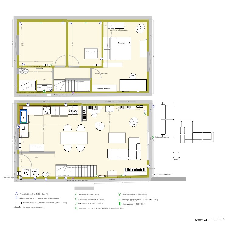 PLANS MAISON cuisine avec sas et cloison RDC. Plan de 8 pièces et 188 m2