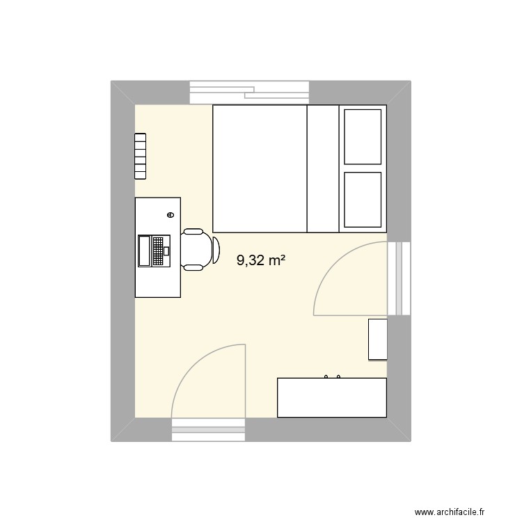 CHAMBRE 2. Plan de 1 pièce et 9 m2