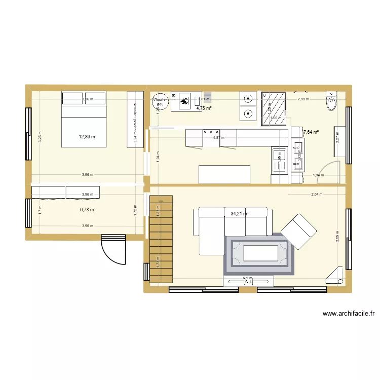 Chalet avec meubles. Plan de 5 et 63 m² Chalet avec meubles. Plan de 5 et 63 m²