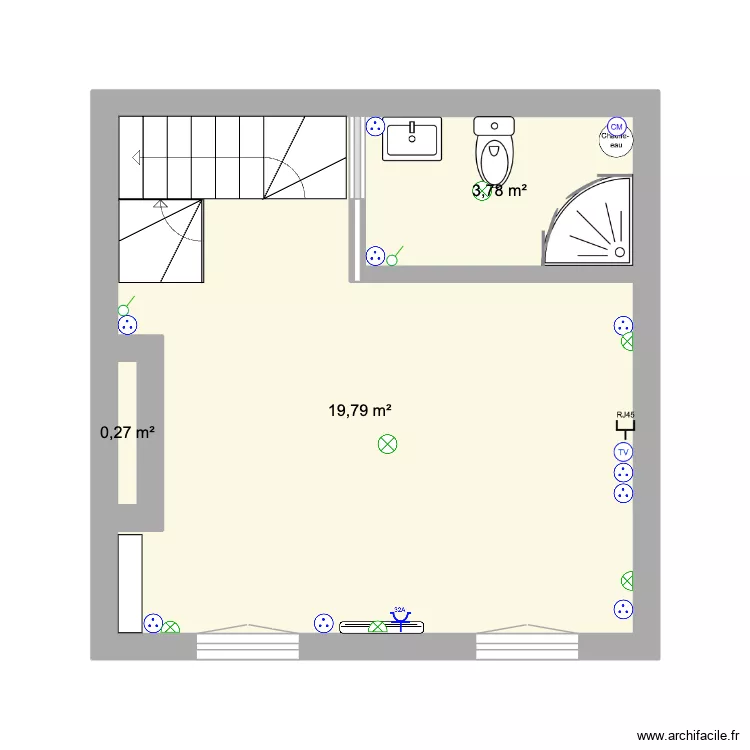 Millevoye Etage 1. Plan de 3 pièces et 24 m²
