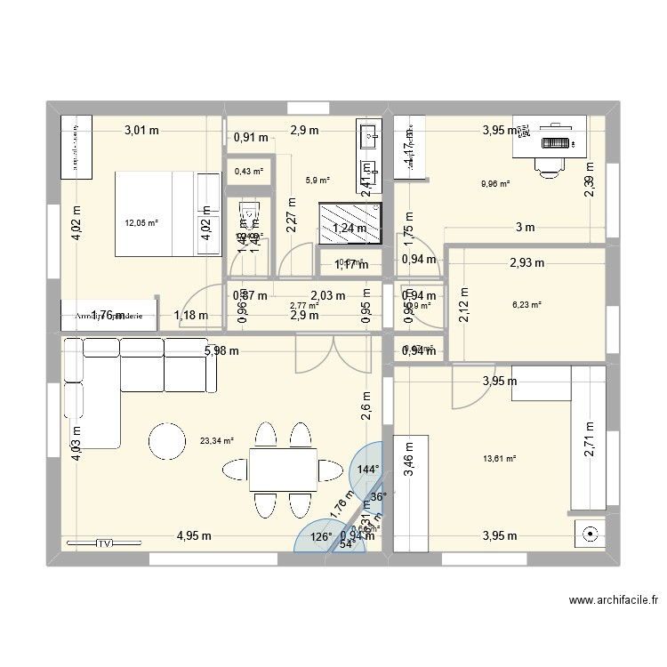 ESPAGNOL DUPLEX. Plan de 13 pièces et 78 m2
