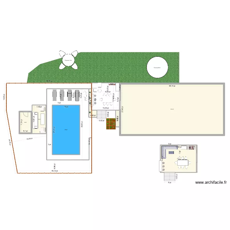 Am&eacute;nagement Piscine et patio - sans pavillion 17X15. Plan de 