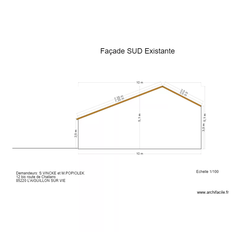 fa&ccedil;ade SUD Existante. Plan de 