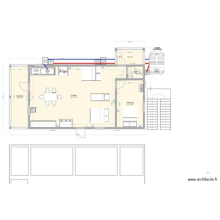 Cuisine Eboro. Plan de 12 pièces et 153 m2