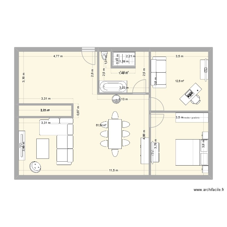 Montperreux_Idée. Plan de 4 pièces et 84 m2