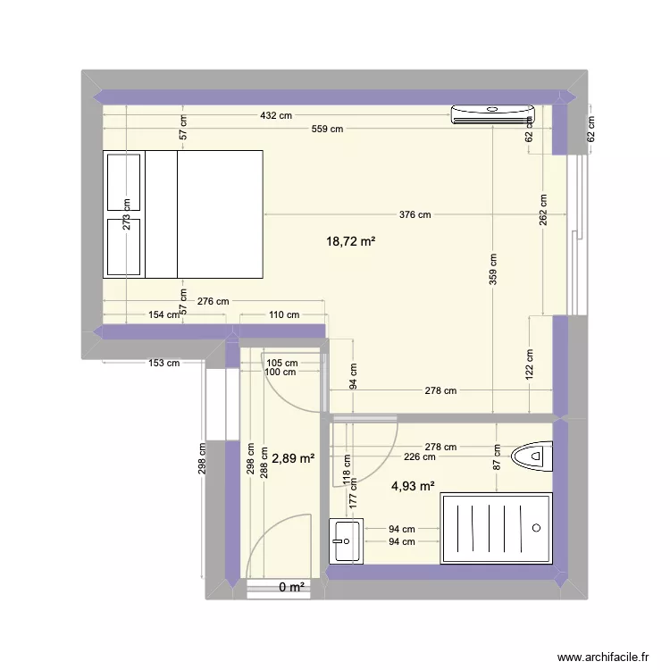Foulerie chambre roc. Plan de 4  et 27 m²