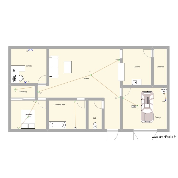 Plan maison 3. Plan de 9 pièces et 118 m2