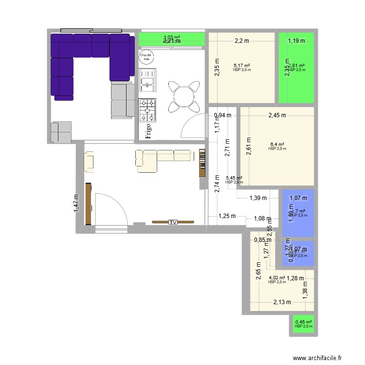 Appart. Plan de 9 pièces et 28 m2