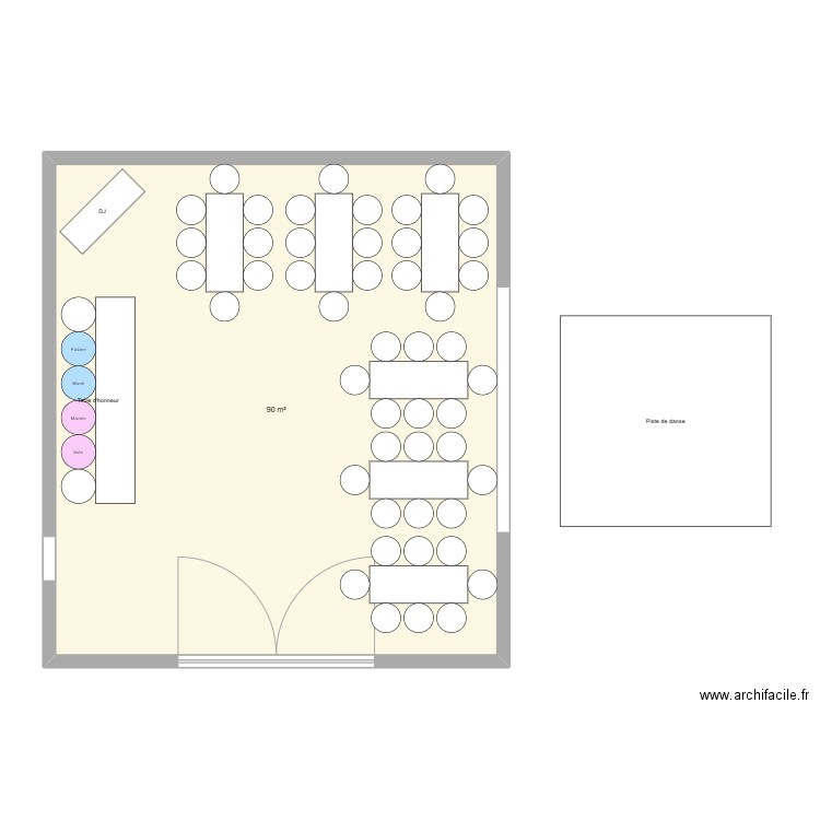 Mariage 2026. Plan de 1 pièce et 90 m2