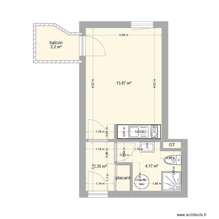 plan serillon. Plan de 6 pièces et 23 m2