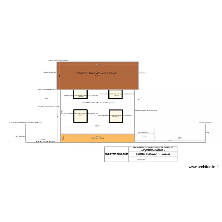 SORIN FACADE SUD AVANT TRAVAUX 2. Plan de 6  et 39 m²