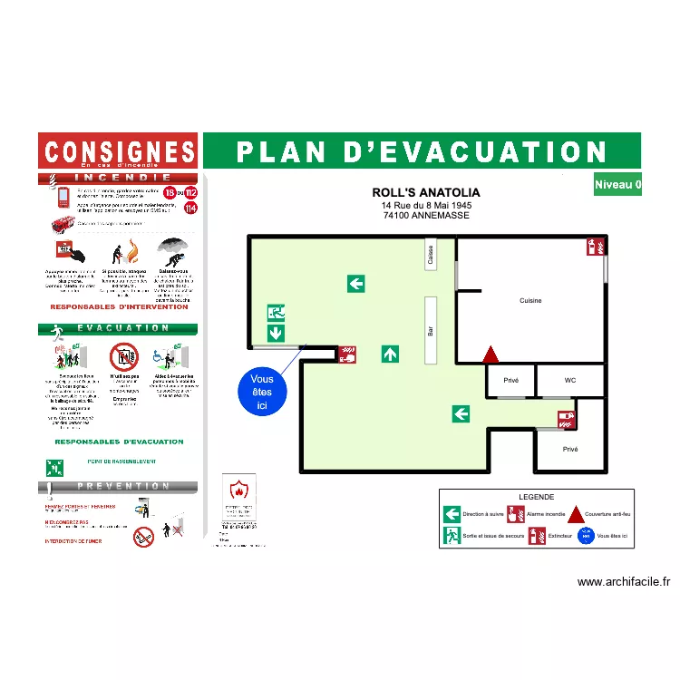 Plan d'&eacute;vacuation ROLL'S ANATOLIA. Plan de 5  et 83 m²
