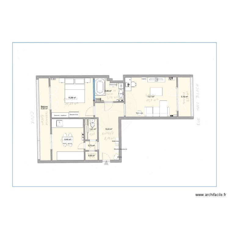 Jean Mace. Plan de 11 pièces et 56 m2