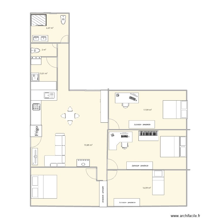 Projet. Plan de 6 pièces et 121 m2