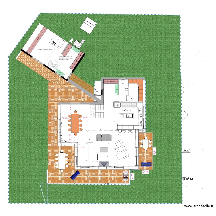 RC SAMOENS esc coté. Plan de 2 pièces et 35 m2