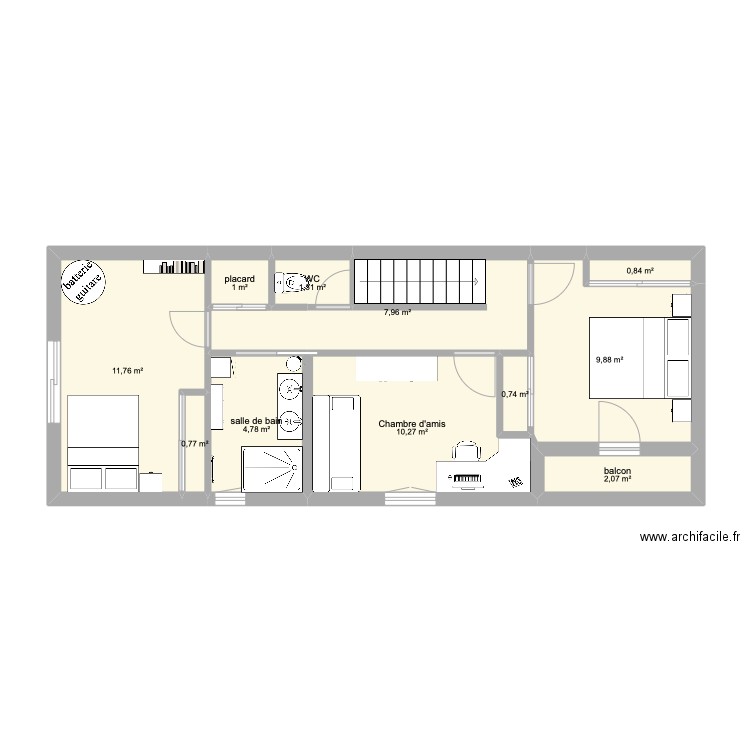 premier étage maison. Plan de 11 pièces et 51 m2