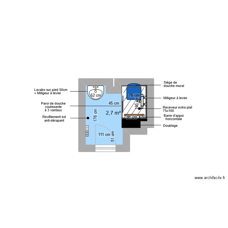 Projet COSANO. Plan de 1 pièce et 3 m2