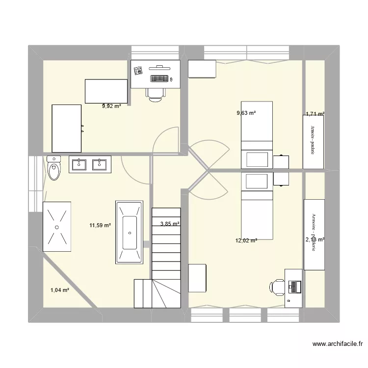 Cachan R+1 bis. Plan de 8  et 52 m²