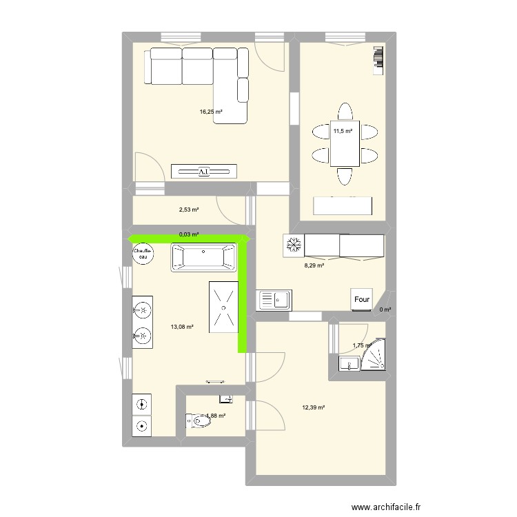 Extension salle de bain. Plan de 10 pièces et 68 m2