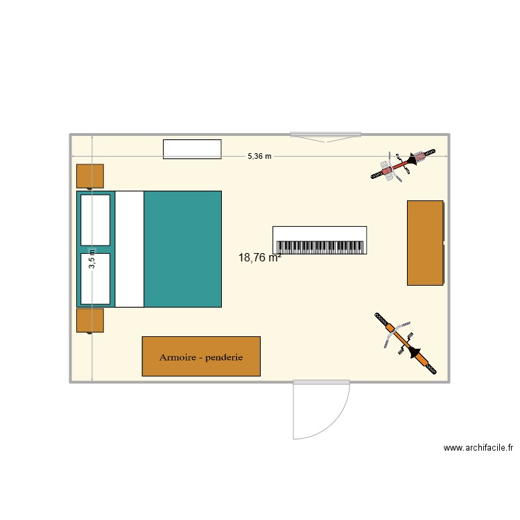 chambre Pat. Plan de 1 pièce et 19 m2