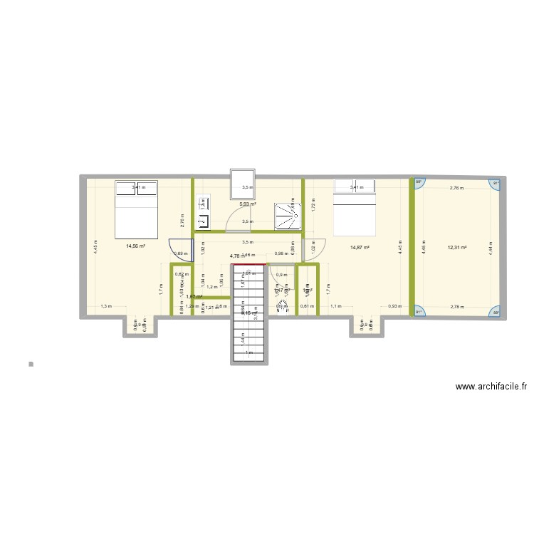 romain. Plan de 9 pièces et 60 m2