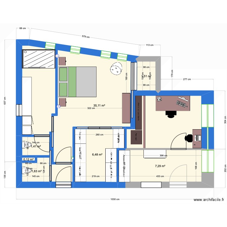 RDC Version 12. Plan de 7 pièces et 54 m2