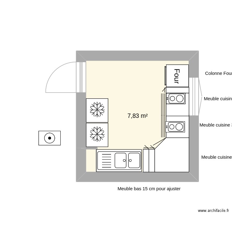cuisine travaux. Plan de 1 pièce et 8 m2