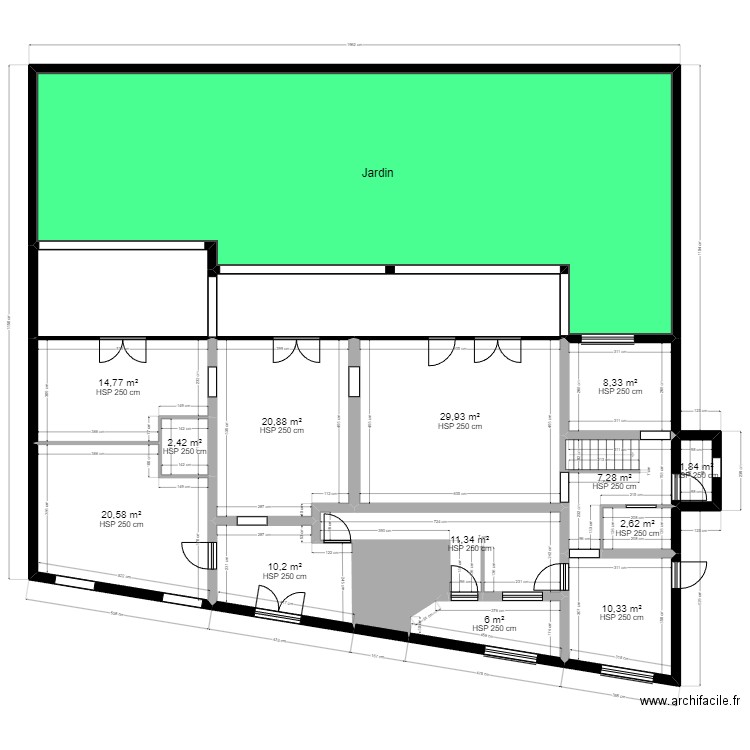 94B38P_existant jordan. Plan de 19 pièces et 333 m2