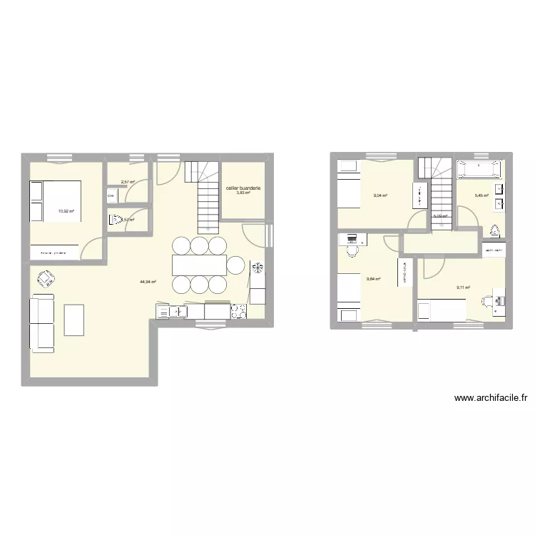 maison 1. Plan de 10  et 102 m²