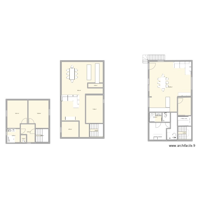 etage. Plan de 14 pièces et 176 m2