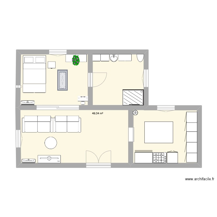 studio. Plan de 1 pièce et 49 m2