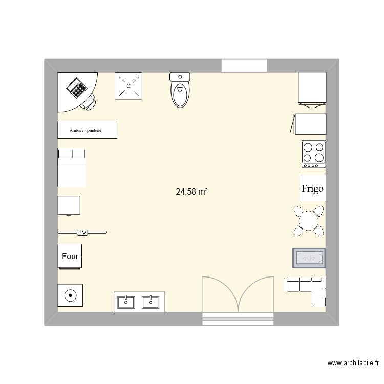 Objets TPVC 1. Plan de 1 pièce et 25 m2