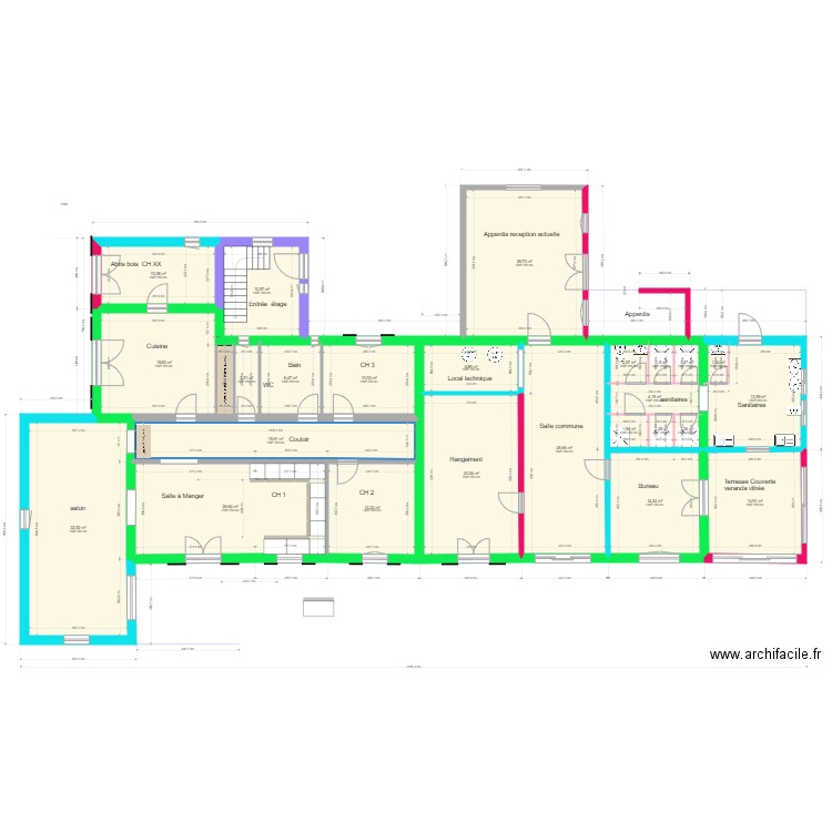 vesr cuisine avec elements  reno mas perret 1958.2002. Plan de 34 pièces et 398 m2
