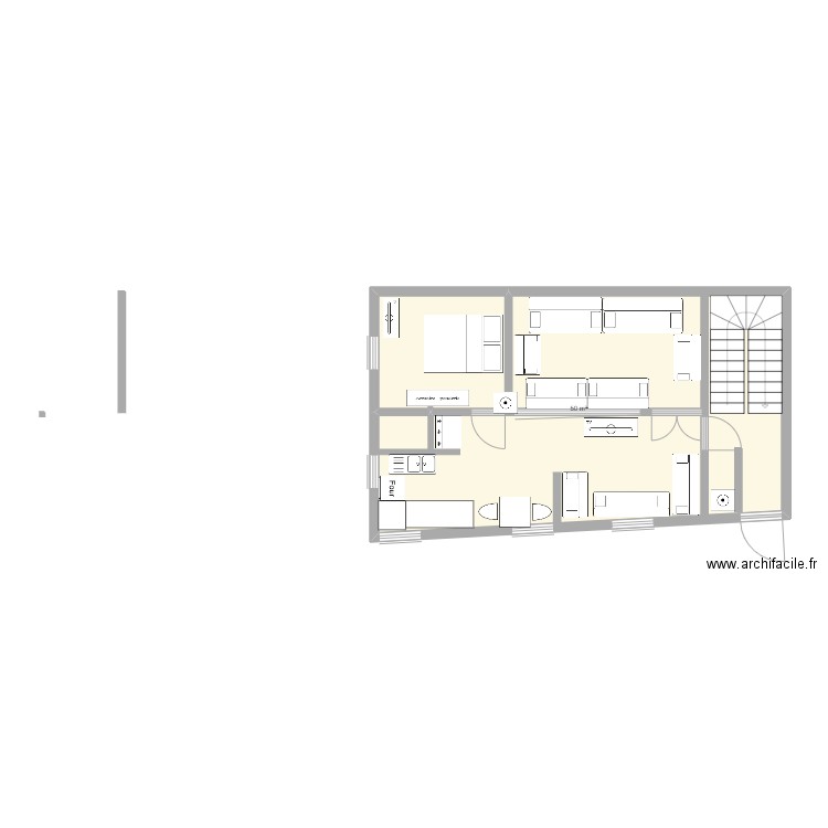 djm2. Plan de 1 pièce et 50 m2