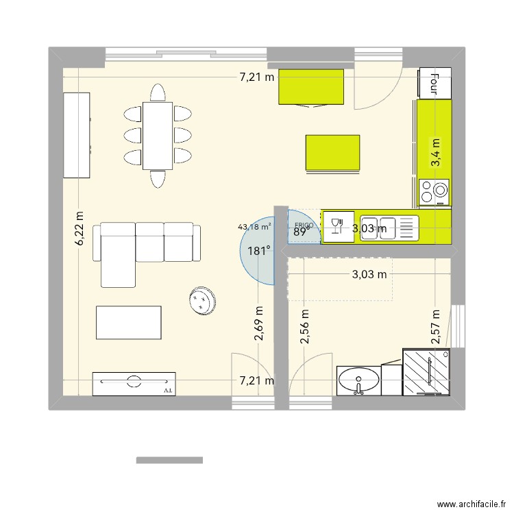 PROJET 3. Plan de 1 pièce et 43 m2