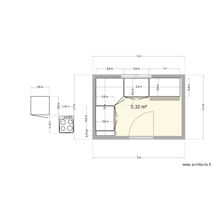 CUISINE SAADIA. Plan de 1 pièce et 5 m2