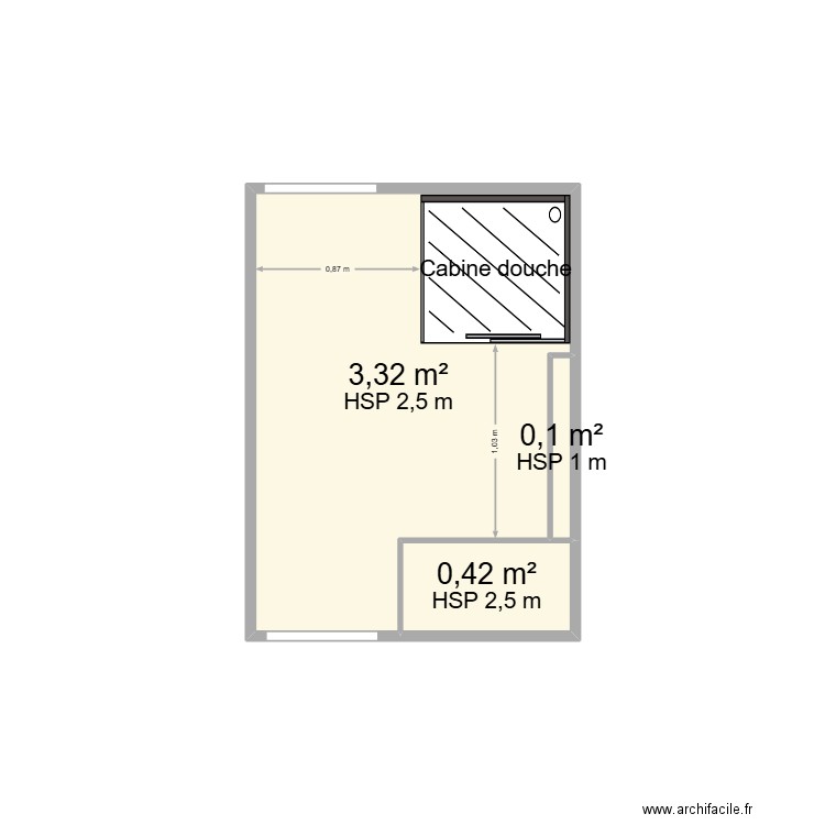 SDB 51. Plan de 3 pièces et 4 m2